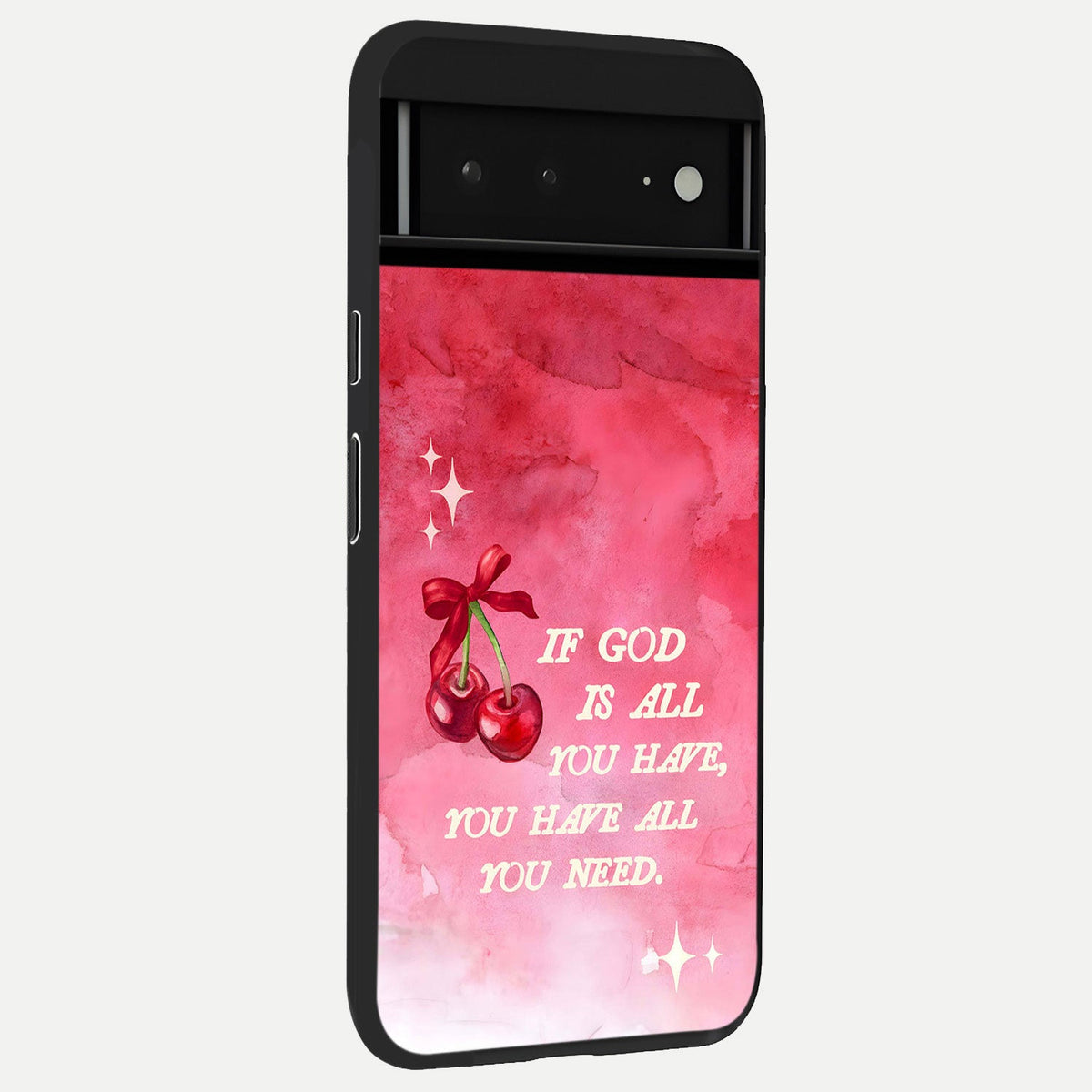  Cherry Quote back cover For Google Pixel 6A slim fit glass case with vibrant aesthetic design