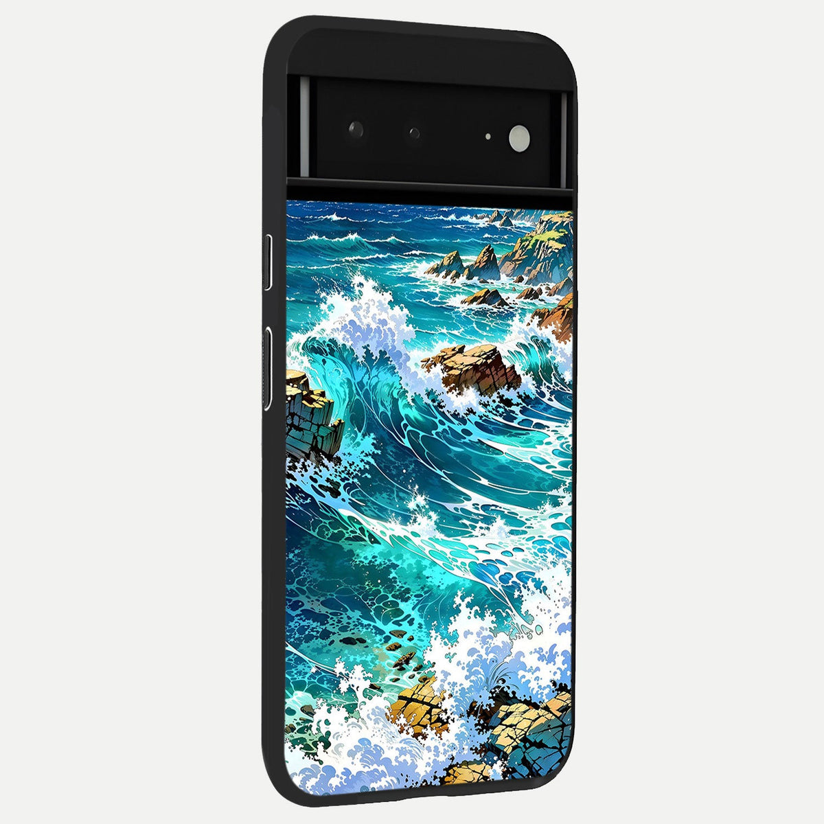  Coastal Blue Waves back cover For Google Pixel 6A slim fit glass case with vibrant aesthetic design