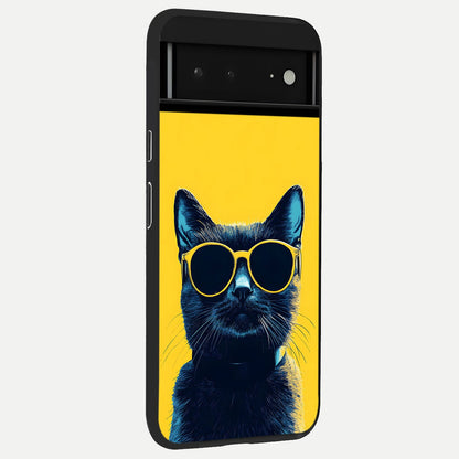 Cool Cat Vibes back cover For Google Pixel 6A slim fit glass case with vibrant aesthetic design