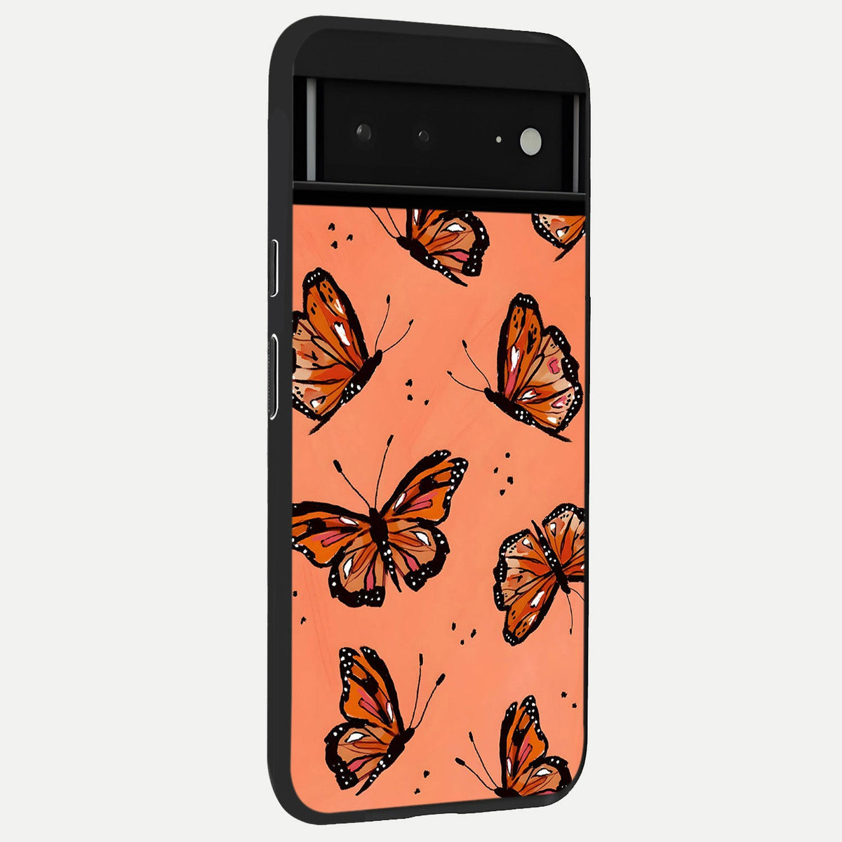  Coral Wing Butterfly back cover For Google Pixel 6A slim fit glass case with vibrant aesthetic design