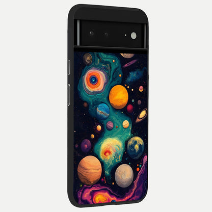  Cosmic Planet Journey back cover For Google Pixel 6A slim fit glass case with vibrant aesthetic design