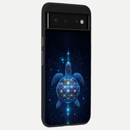  Crimson Blue Turtle back cover For Google Pixel 6A slim fit glass case with vibrant aesthetic design