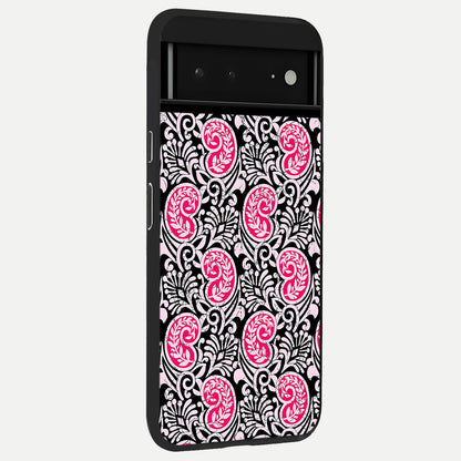  Crimson Paisley Charm back cover For Google Pixel 6A slim fit glass case with vibrant aesthetic design