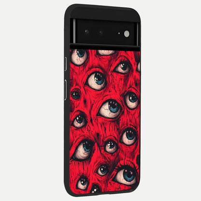  Crimson Watch Eyes back cover For Google Pixel 6A slim fit glass case with vibrant aesthetic design