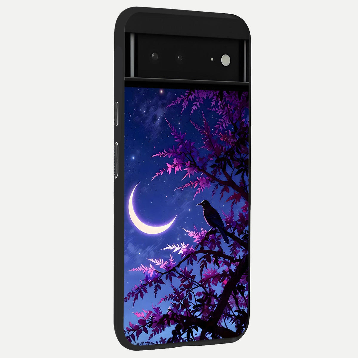  Crow And Moon Scenery back cover For Google Pixel 6A slim fit glass case with vibrant aesthetic design