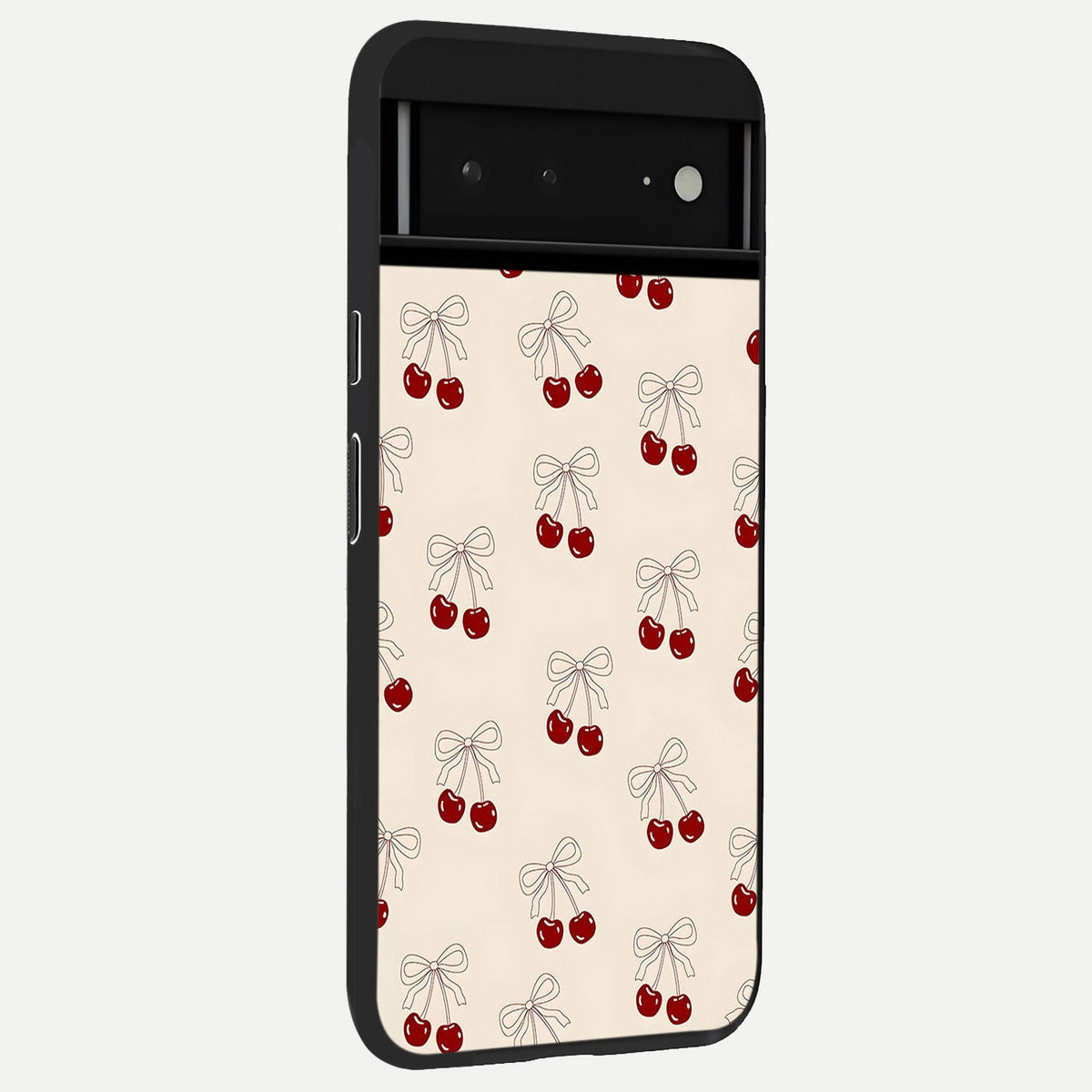  Cute Cherry Pattern back cover For Google Pixel 6A slim fit glass case with vibrant aesthetic design