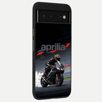  Dark Aprilla back cover For Google Pixel 6A slim fit glass case with vibrant aesthetic design