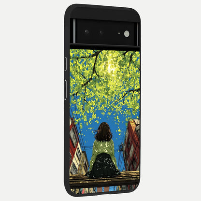  Golden Lemon Field back cover For Google Pixel 6A slim fit glass case with vibrant aesthetic design