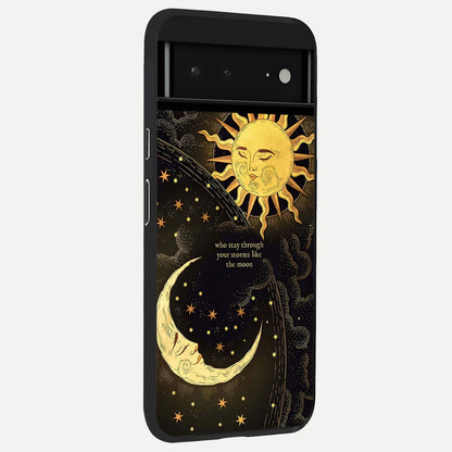  Golden Midnight Bloom back cover For Google Pixel 6A slim fit glass case with vibrant aesthetic design
