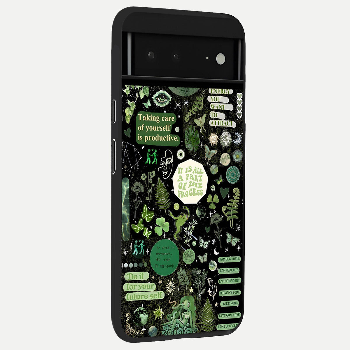  Green Moon Energy back cover For Google Pixel 6A slim fit glass case with vibrant aesthetic design