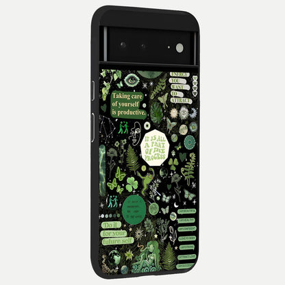  Green Moon Energy back cover For Google Pixel 6A slim fit glass case with vibrant aesthetic design