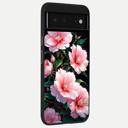  Pink And White Marble back cover For Google Pixel 6A slim fit glass case with vibrant aesthetic design