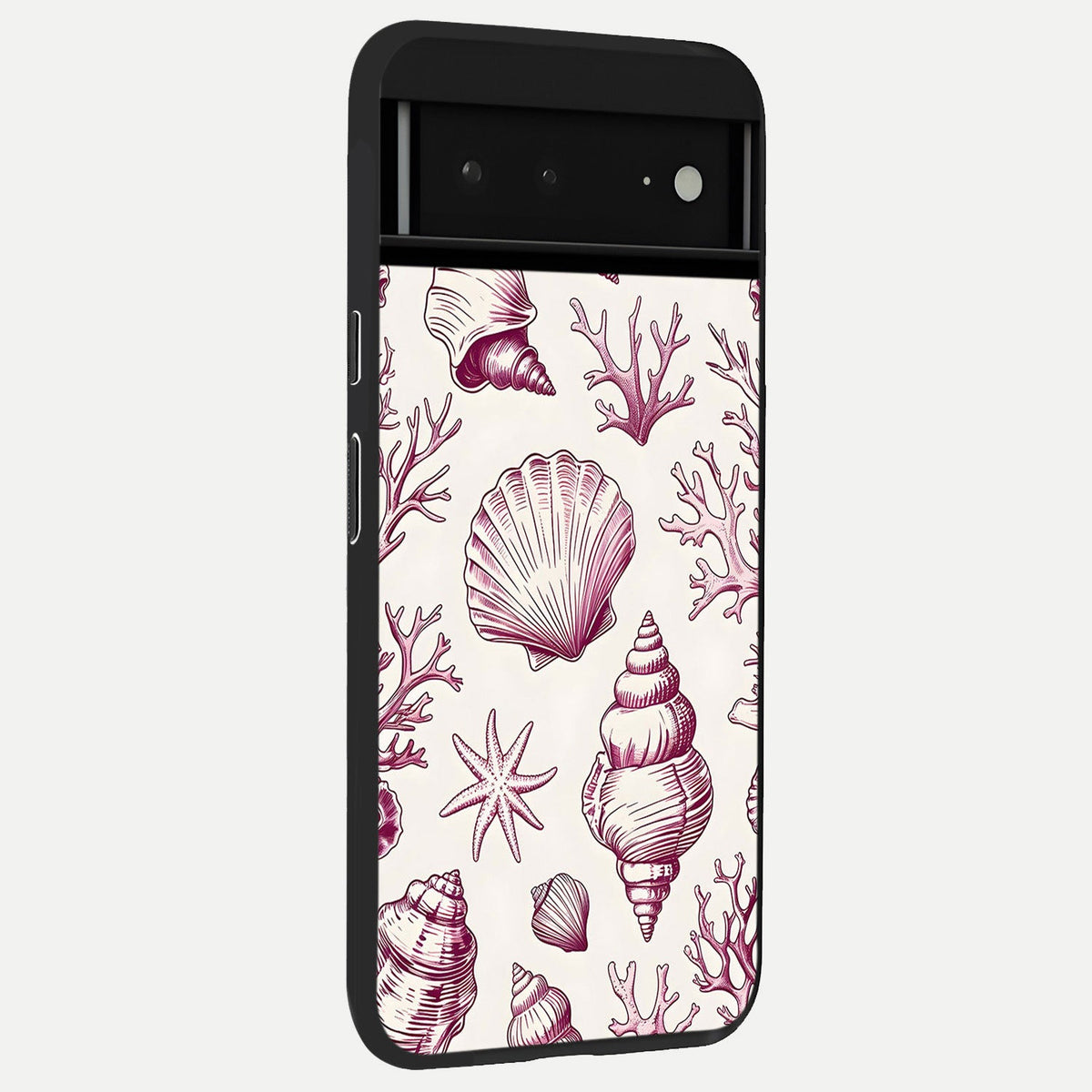  Pink Shells Outline back cover For Google Pixel 6A slim fit glass case with vibrant aesthetic design
