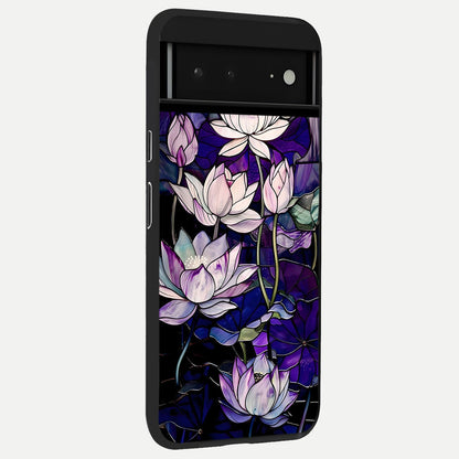  Purple Lotus Stained back cover For Google Pixel 6A slim fit glass case with vibrant aesthetic design