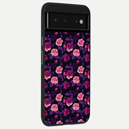  Rose Garden Twilight back cover For Google Pixel 6A slim fit glass case with vibrant aesthetic design