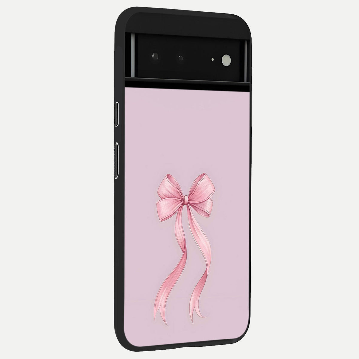  Soft Blush Bow back cover For Google Pixel 6A slim fit glass case with vibrant aesthetic design