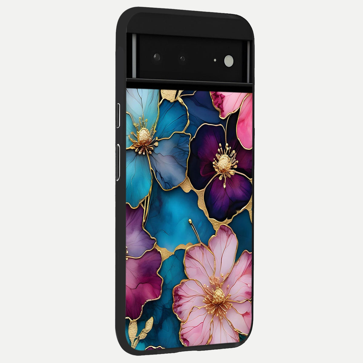  Sparkle Floral back cover For Google Pixel 6A slim fit glass case with vibrant aesthetic design