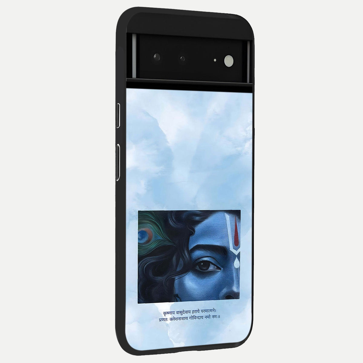  Spiritual Krishna back cover For Google Pixel 6A slim fit glass case with vibrant aesthetic design