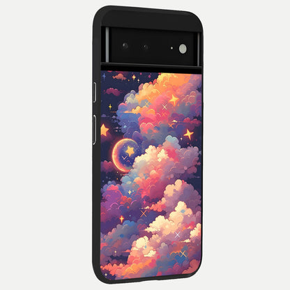  Starlit Dream Clouds back cover For Google Pixel 6A slim fit glass case with vibrant aesthetic design