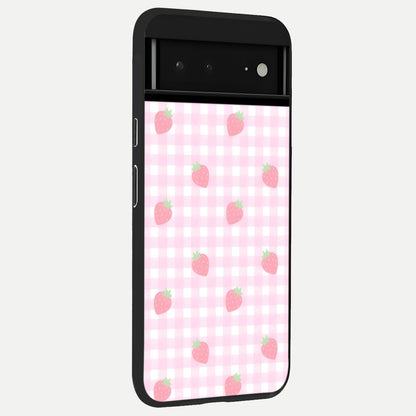  Strawberry Picnic Love back cover For Google Pixel 6A slim fit glass case with vibrant aesthetic design