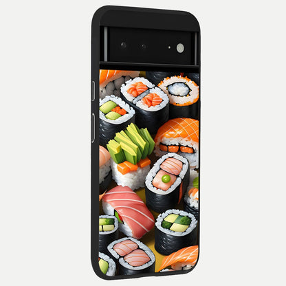  Sushi Food Pattern back cover For Google Pixel 6A slim fit glass case with vibrant aesthetic design