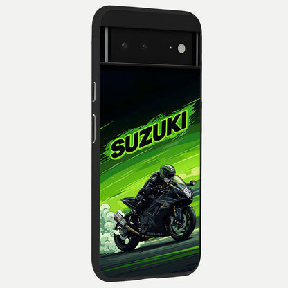  Suzuki Speed Beast back cover For Google Pixel 6A slim fit glass case with vibrant aesthetic design