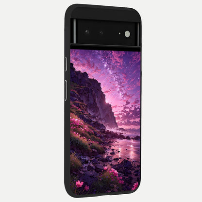  Twilight Blossom Coast back cover For Google Pixel 6A slim fit glass case with vibrant aesthetic design