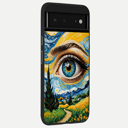  Van Gogh Eye back cover For Google Pixel 6A slim fit glass case with vibrant aesthetic design
