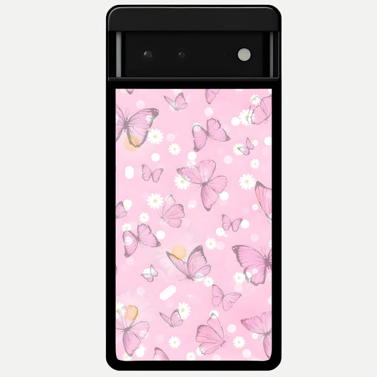  Blush Butterfly Garden Glass Case For Google Pixel 6 back cover – full design glossy printed glass finish