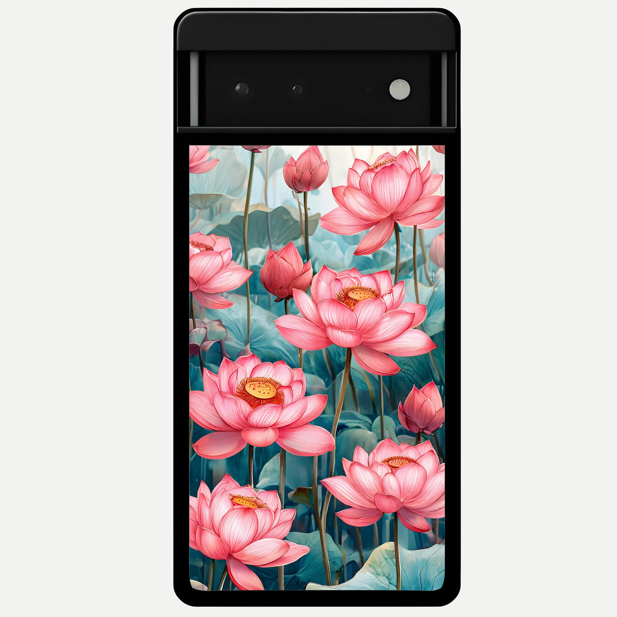  Celestial Pink Lotus Glass Case For Google Pixel 6 back cover – full design glossy printed glass finish