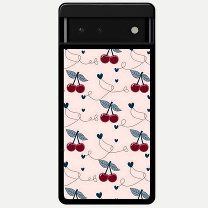  Cherry Heart Line Glass Case For Google Pixel 6 back cover – full design glossy printed glass finish