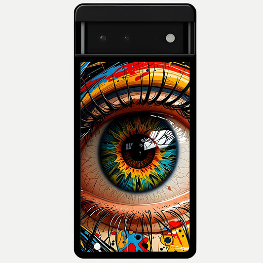  Colorful Eye Glass Case For Google Pixel 6 back cover – full design glossy printed glass finish