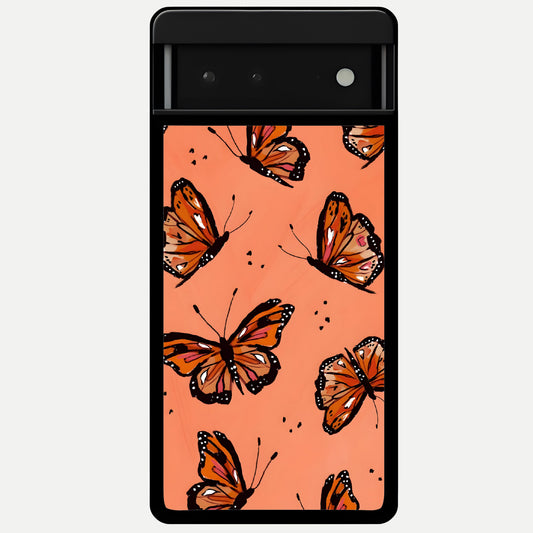  Coral Wing Butterfly Glass Case For Google Pixel 6 back cover – full design glossy printed glass finish