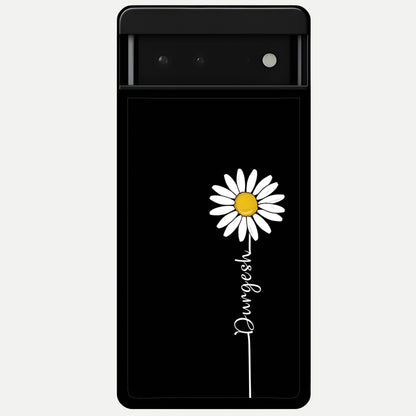  Custom Name White Flower Glass Case For Google Pixel 6 back cover – full design glossy printed glass finish