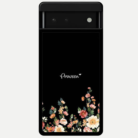  Floral Design Personalized Custom Name Glass Case For Google Pixel 6 back cover – full design glossy printed glass finish