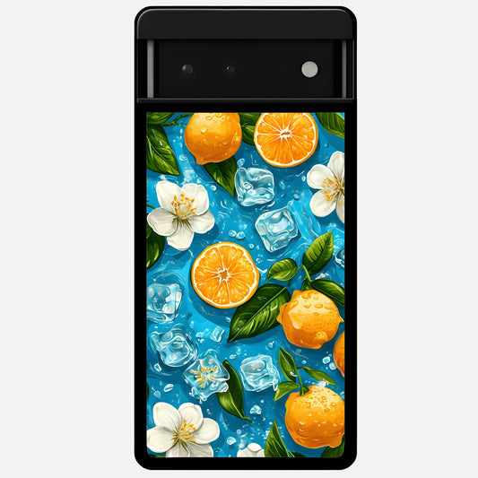  Ice Cube With Orange Glass Case For Google Pixel 6 back cover – full design glossy printed glass finish
