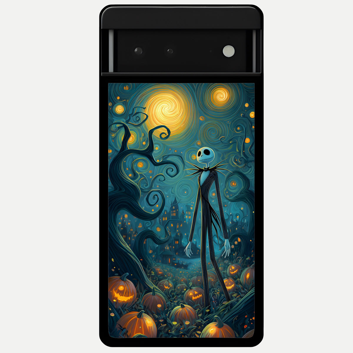  Pumpkin Moon Night Glass Case For Google Pixel 6 back cover – full design glossy printed glass finish
