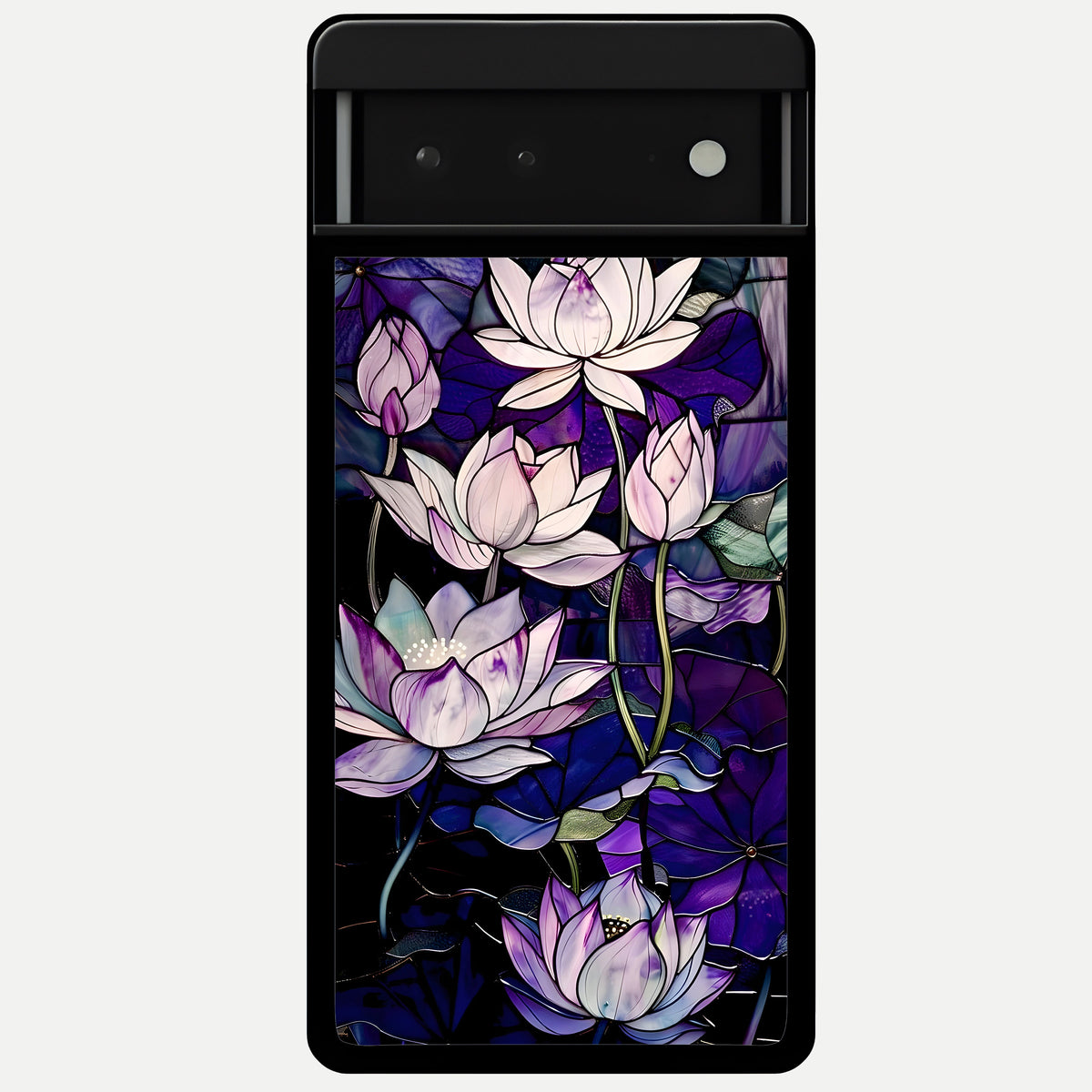  Purple Lotus Pattern Glass Case For Google Pixel 6 back cover – full design glossy printed glass finish