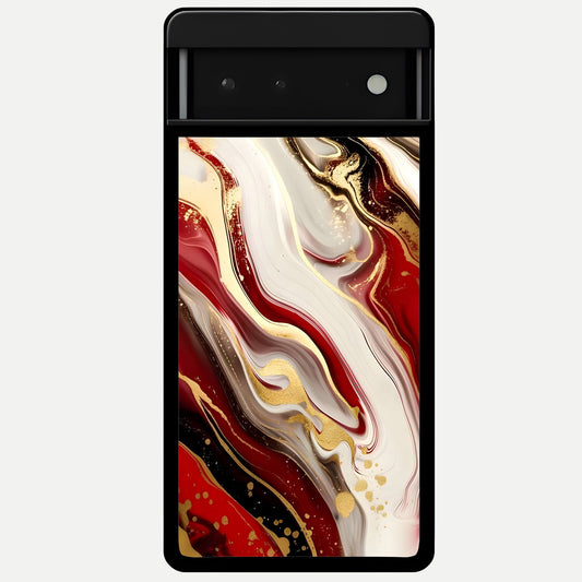  Red And White Marble Glass Case For Google Pixel 6 back cover – full design glossy printed glass finish