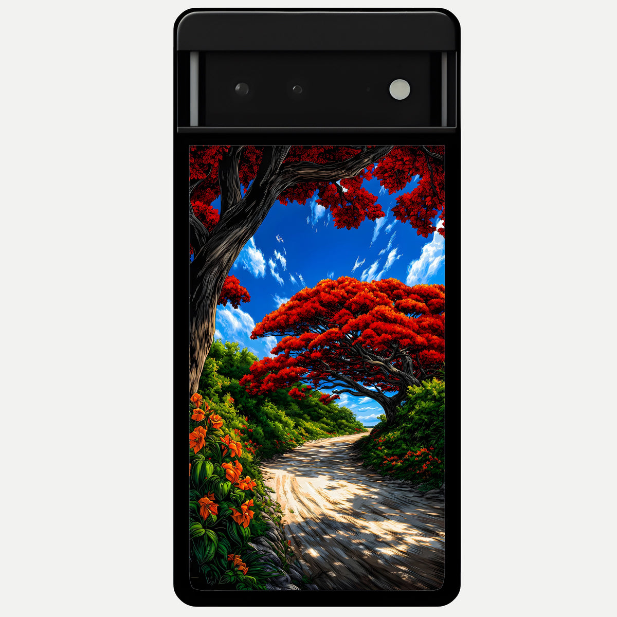  Red Trees Pathway Glass Case For Google Pixel 6 back cover – full design glossy printed glass finish