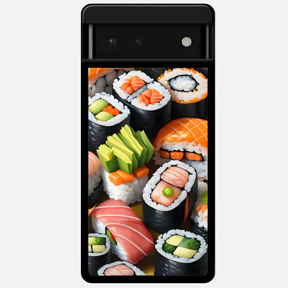  Sushi Food Pattern Glass Case For Google Pixel 6 back cover – full design glossy printed glass finish