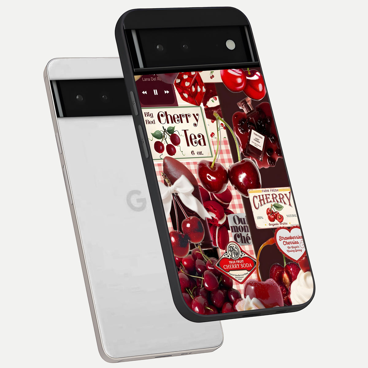  Aesthetic Cherry Tea phone case For Google Pixel 6 showing premium glass back cover with detailed artwork