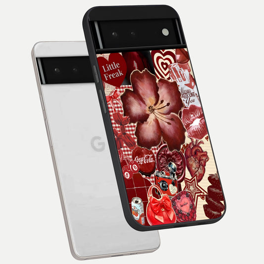  Aesthetic Little Freak phone case For Google Pixel 6 showing premium glass back cover with detailed artwork