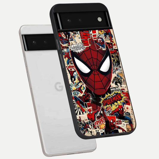  Aesthetic Wonder Spider phone case For Google Pixel 6 showing premium glass back cover with detailed artwork