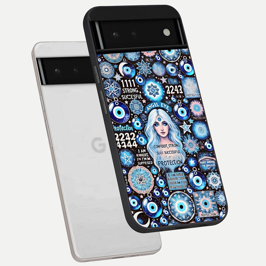  Angel Aura Shield phone case For Google Pixel 6 showing premium glass back cover with detailed artwork
