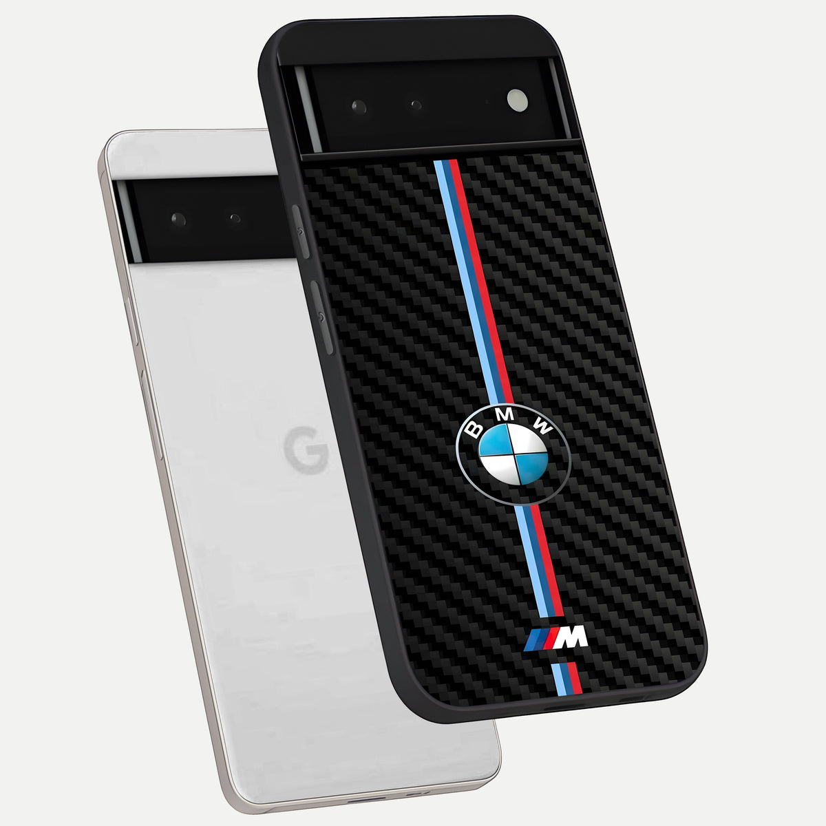  BMW Pattern phone case For Google Pixel 6 showing premium glass back cover with detailed artwork
