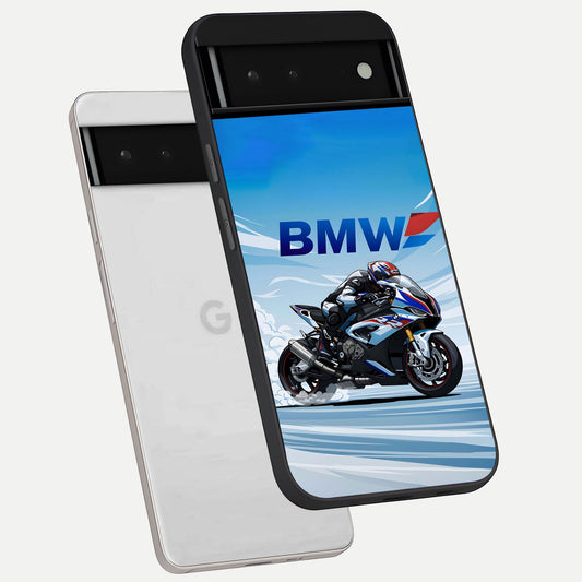  BMW Power Drift phone case For Google Pixel 6 showing premium glass back cover with detailed artwork