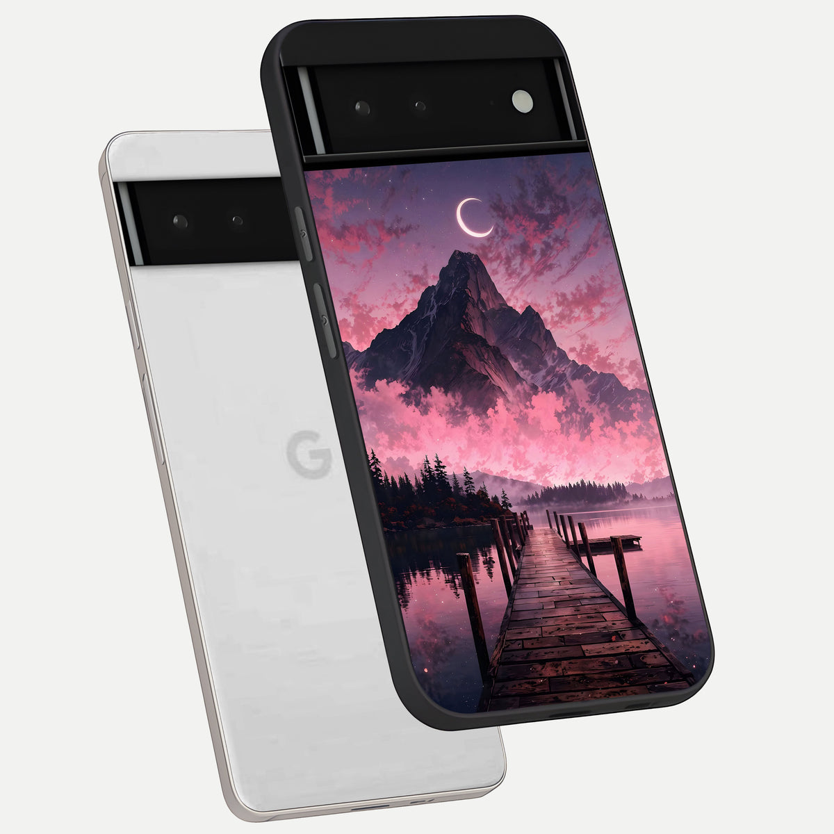  Beautiful Mountain View phone case For Google Pixel 6 showing premium glass back cover with detailed artwork