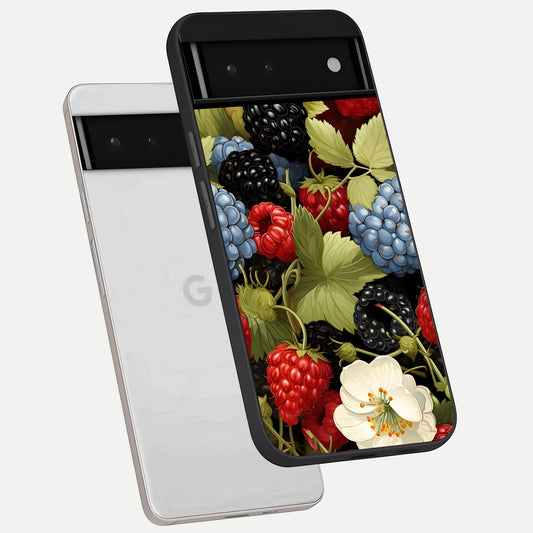  Berry Bloom Charm phone case For Google Pixel 6 showing premium glass back cover with detailed artwork