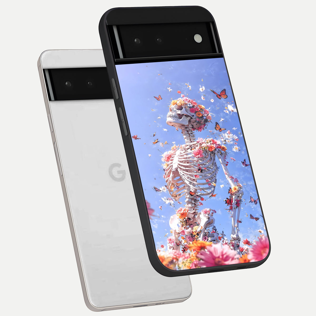  Bloom Beyond Bones phone case For Google Pixel 6 showing premium glass back cover with detailed artwork